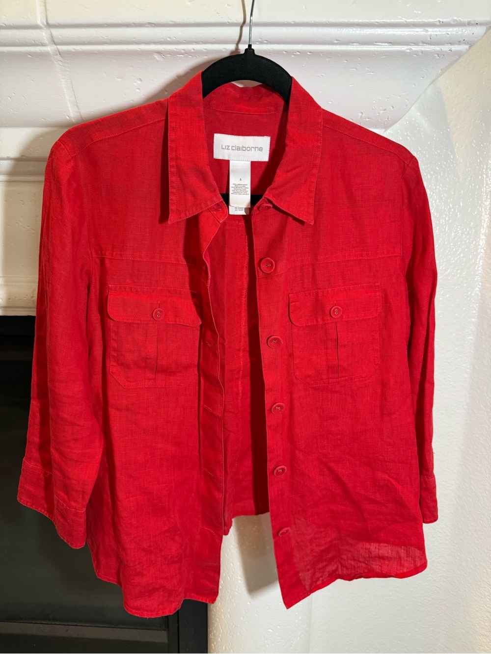 Liz Claiborne Vibrant Red Button-Front Shirt Jacket Ladies Size 8
